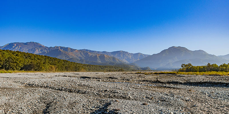 Scenic landscape view of Jim Corbett Tiger Reserve forest and mountains